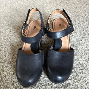 Black leather clogs size 9, b.o.c